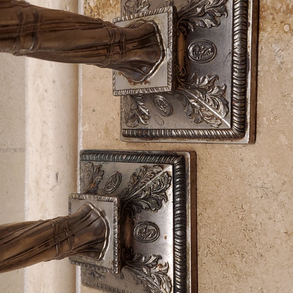 Pair silver-plated ornate candlesticks - Picture 2 of 2